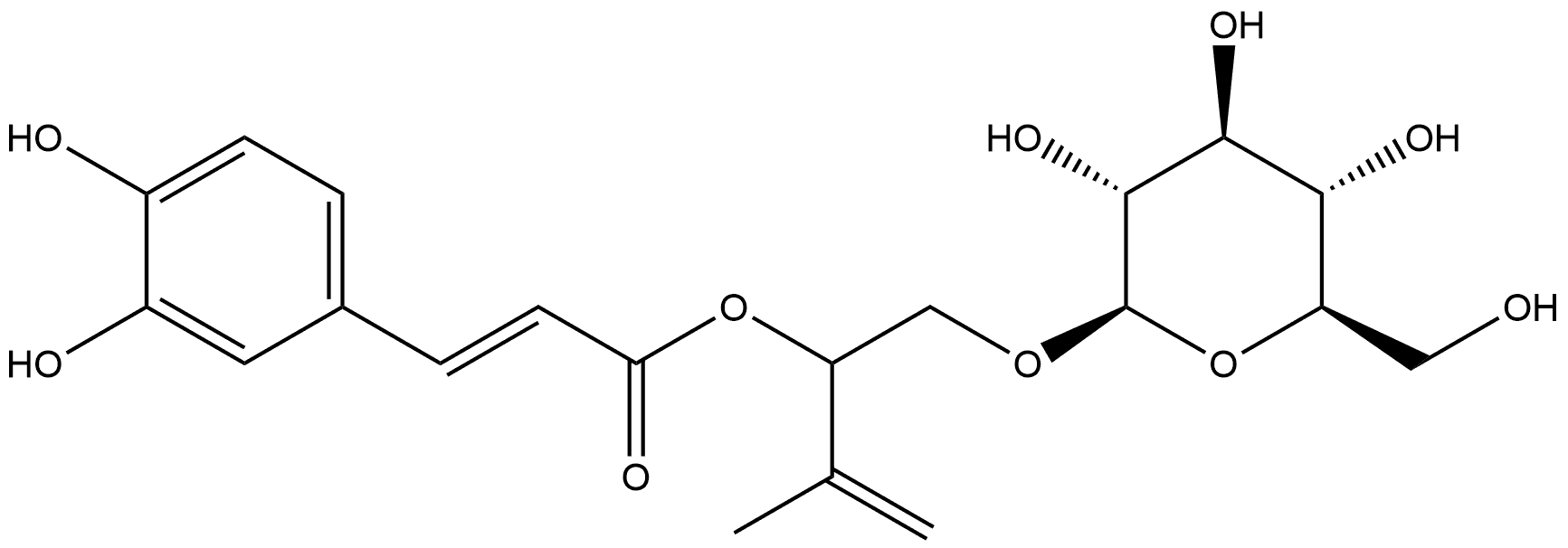 β-D-Glucopyranoside, 2-[[(2E)-3-(3,4-dihydroxyphenyl)-1-oxo-2-propen-1-yl]oxy]-3-methyl-3-buten-1-yl 구조식 이미지