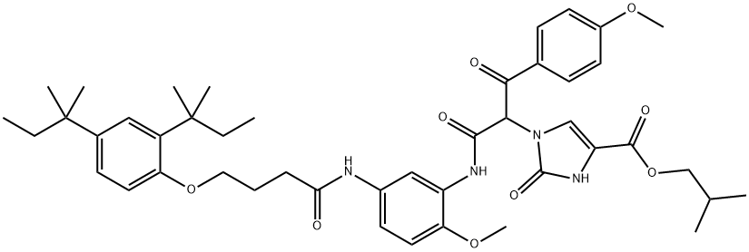 isobutyl 1-[1-[[[5-[[4-[2,4-bis(tert-pentyl)phenoxy]-1-oxobutyl]amino]-2-methoxyphenyl]amino]carbonyl]-2-(4-methoxyphenyl)-2-oxoethyl]-2,3-dihydro-2-oxo-1H-imidazolecarboxylate Structure