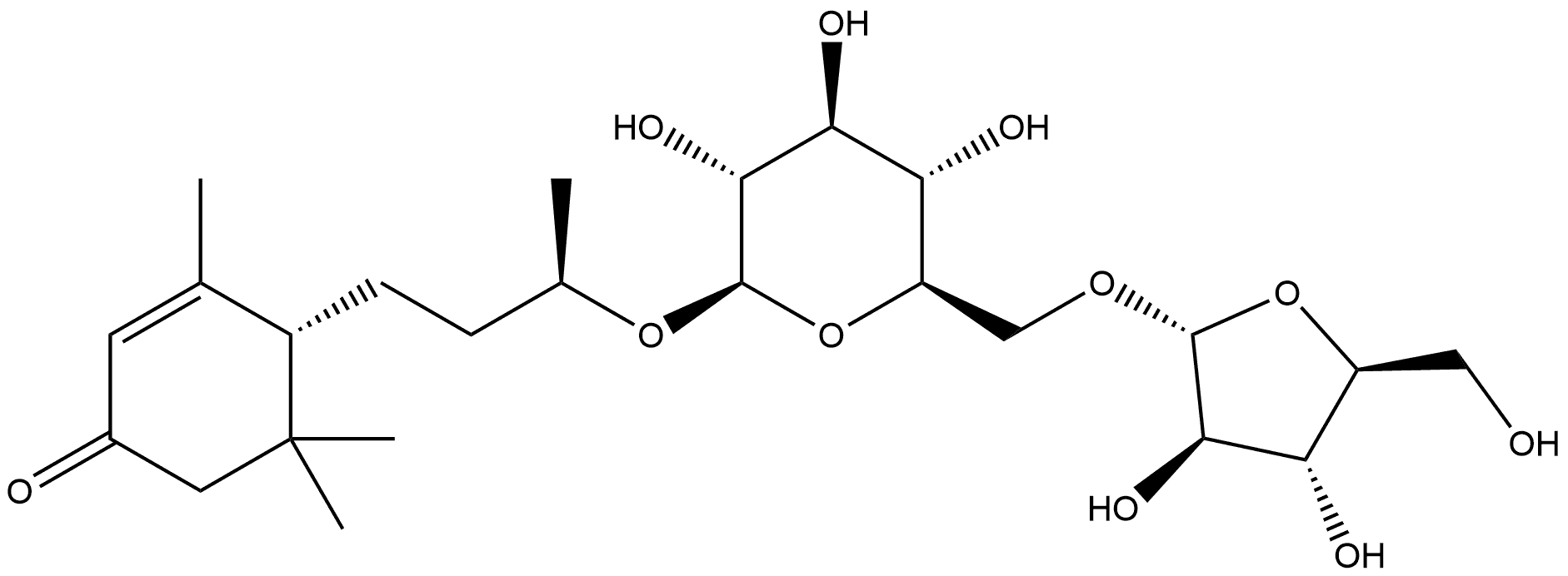 2-Cyclohexen-1-one, 4-[(3R)-3-[(6-O-α-L-arabinofuranosyl-β-D-glucopyranosyl)oxy]butyl]-3,5,5-trimethyl-, (4R)- 구조식 이미지