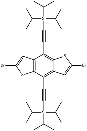 ((2,6-dibromobenzo[1,2-b:4,5-b']dithiophene-4,8-diyl)bis(ethyne-2,1-diyl))bis(triisopropylsilane) 구조식 이미지