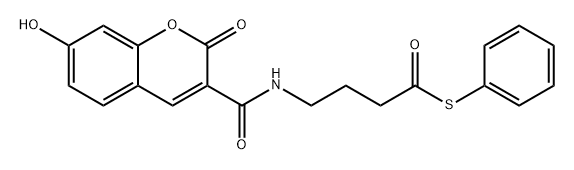 Butanethioic acid, 4-[[(7-hydroxy-2-oxo-2H-1-benzopyran-3-yl)carbonyl]amino]-, S-phenyl ester Structure