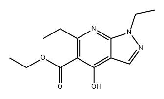 1H-Pyrazolo[3,4-b]pyridine-5-carboxylic acid, 1,6-diethyl-4-hydroxy-, ethyl ester 구조식 이미지