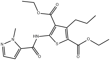 diethyl 5-(1-methyl-1H-pyrazole-5-carboxamido)-3-propylthiophene-2,4-dicarboxylate 구조식 이미지