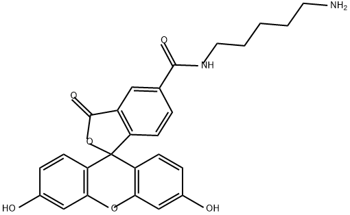 Spiro[isobenzofuran-1(3H),9'-[9H]xanthene]-5-carboxamide, N-(5-aminopentyl)-3',6'-dihydroxy-3-oxo- Structure