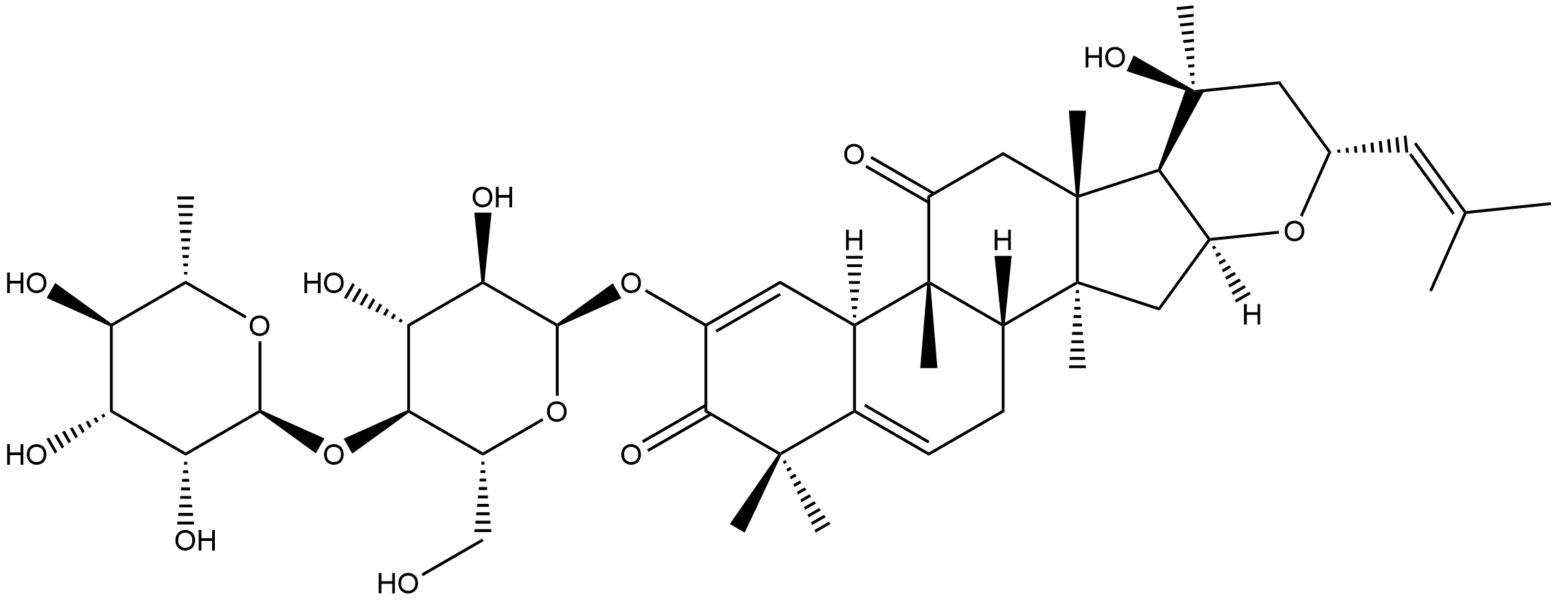 19-Norlanosta-1,5,24-triene-3,11-dione, 2-[[4-O-(6-deoxy-α-L-mannopyranosyl)-α-D-glucopyranosyl]oxy]-16,23-epoxy-20-hydroxy-9-methyl-, (9β,10α,16α,23R)- (9CI) Structure