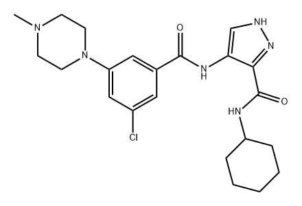 1H-Pyrazole-3-carboxamide, 4-[[3-chloro-5-(4-methyl-1-piperazinyl)benzoyl]amino]-N-cyclohexyl- Structure