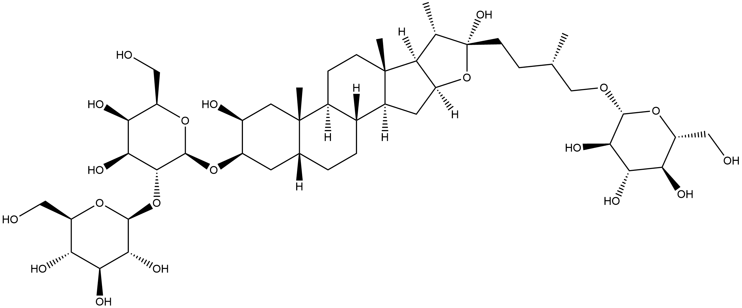 β-D-Galactopyranoside, (2β,3β,5β,22α,25S)-26-(β-D-glucopyranosyloxy)-2,22-dihydroxyfurostan-3-yl 2-O-β-D-glucopyranosyl- Structure