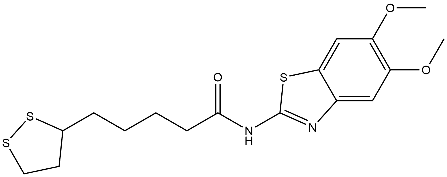 N-(5,6-dimethoxy-1,3-benzothiazol-2-yl)-5-(1,2-dith
iolan-3-yl)pentanamide 구조식 이미지