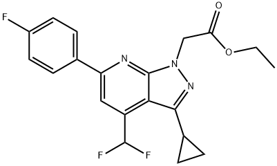 1H-?Pyrazolo[3,?4-?b]?pyridine-?1-?acetic acid, 3-?cyclopropyl-?4-?(difluoromethyl)?-?6-?(4-?fluorophenyl)?-?, ethyl ester Structure