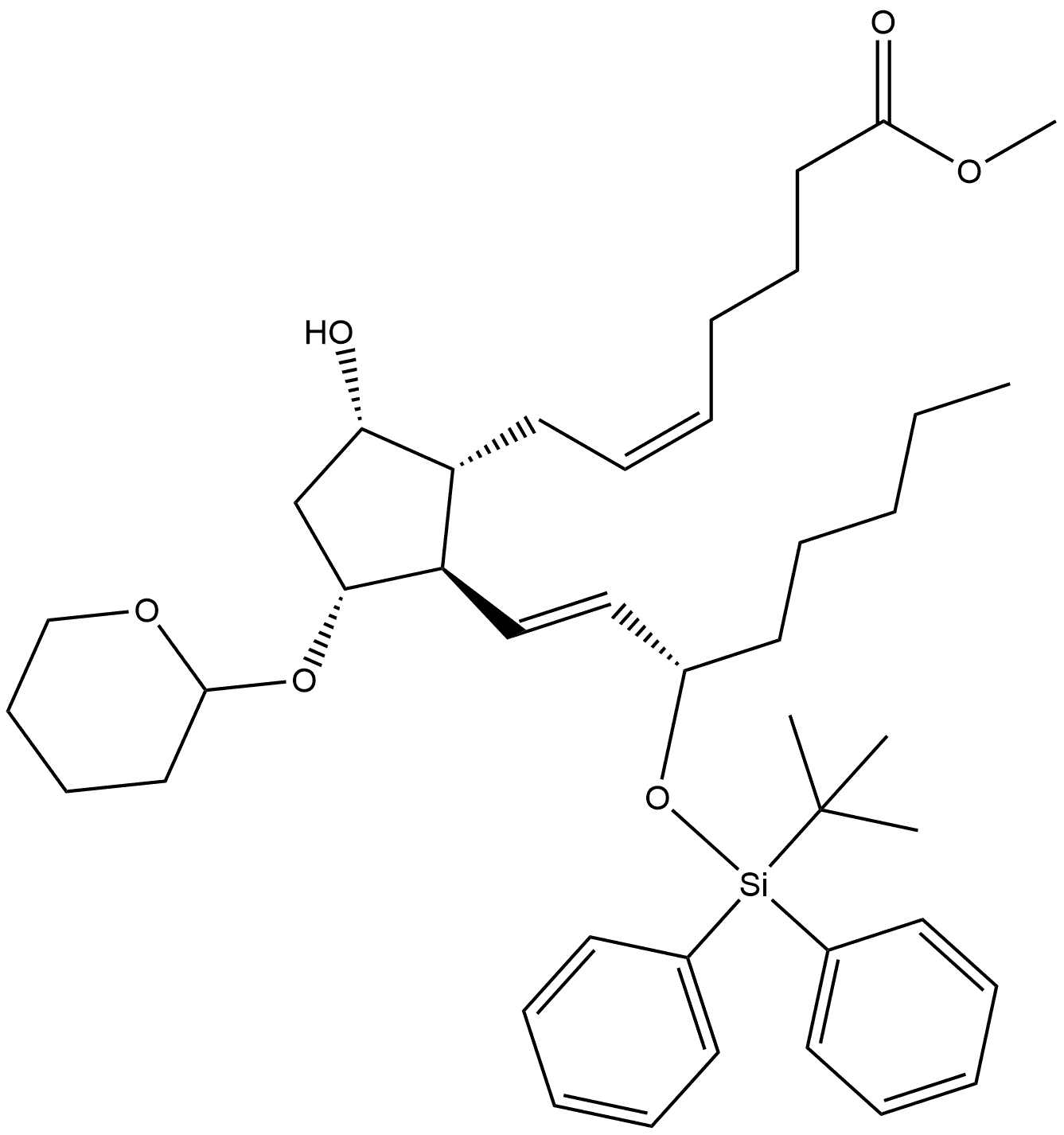 Prosta-5,13-dien-1-oic acid, 15-[[(1,1-dimethylethyl)diphenylsilyl]oxy]-9-hydroxy-11-[(tetrahydro-2H-pyran-2-yl)oxy]-, methyl ester, (5Z,9α,11α,13E,15S)- (9CI) Structure