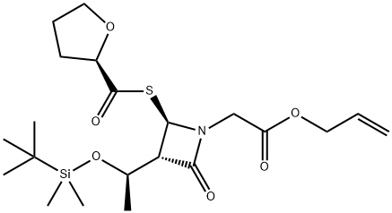 1-Azetidineacetic acid, 3-[(1R)-1-[[(1,1-dimethylethyl)dimethylsilyl]oxy]ethyl]-2-oxo-4-[[[(2R)-tetrahydro-2-furanyl]carbonyl]thio]-, 2-propen-1-yl ester, (3S,4R)- 구조식 이미지