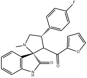 Spiro[3H-indole-3,2'-pyrrolidin]-2(1H)-one, 4'-(4-fluorophenyl)-3'-(2-furanylcarbonyl)-1'-methyl-, (2'S,4'S)- Structure