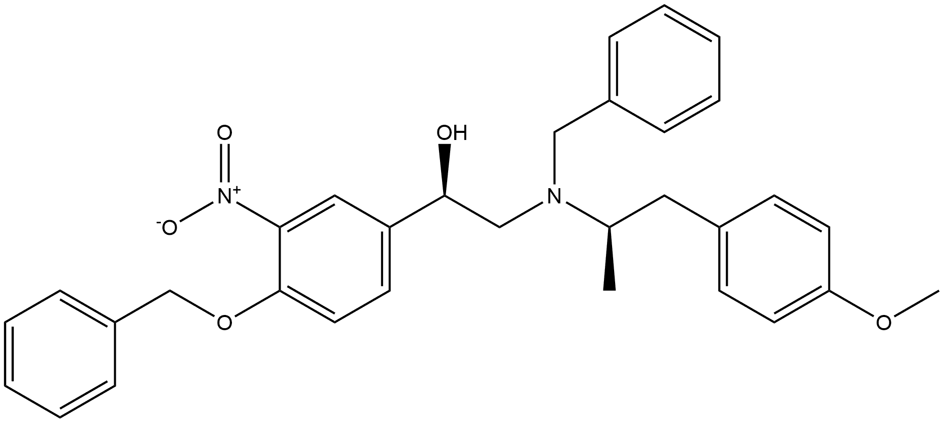 Benzenemethanol, α-[[[(1R)-2-(4-methoxyphenyl)-1-methylethyl](phenylmethyl)amino]methyl]-3-nitro-4-(phenylmethoxy)-, (αR)-rel- 구조식 이미지