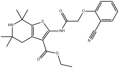 Thieno[2,3-c]pyridine-3-carboxylic acid, 2-[[2-(2-cyanophenoxy)acetyl]amino]-4,5,6,7-tetrahydro-5,5,7,7-tetramethyl-, ethyl ester Structure