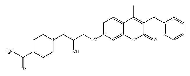 4-Piperidinecarboxamide, 1-[2-hydroxy-3-[[4-methyl-2-oxo-3-(phenylmethyl)-2H-1-benzopyran-7-yl]oxy]propyl]- Structure