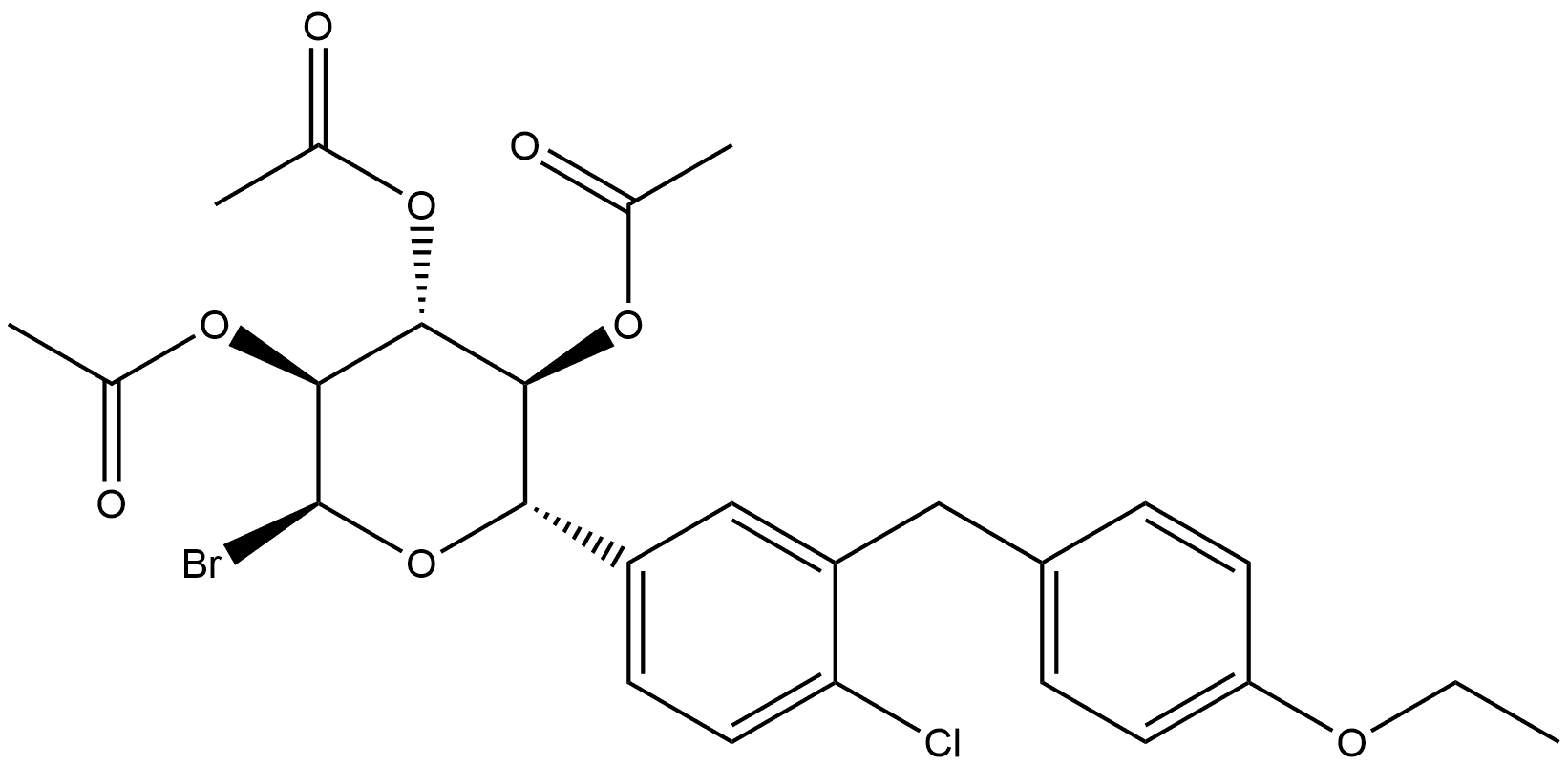 α-L-Xylopyranosyl bromide, 5-C-[4-chloro-3-[(4-ethoxyphenyl)methyl]phenyl]-, 2,3,4-triacetate, (5S)- Structure