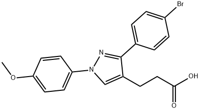 JR-6891, 3-(3-(4-Bromophenyl)-1-(4-methoxyphenyl)-1H-pyrazol-4-yl)propanoic acid, 97% Structure
