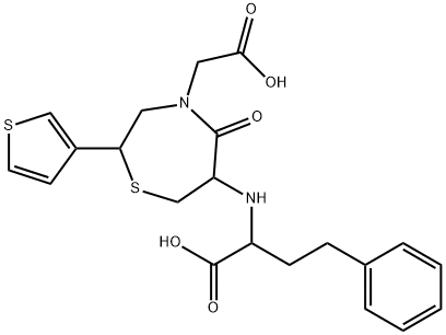 1,4-Thiazepine-4(5H)-acetic acid, 6-[(1-carboxy-3-phenylpropyl)amino]tetrahydro-5-oxo-2-(3-thienyl)- Structure