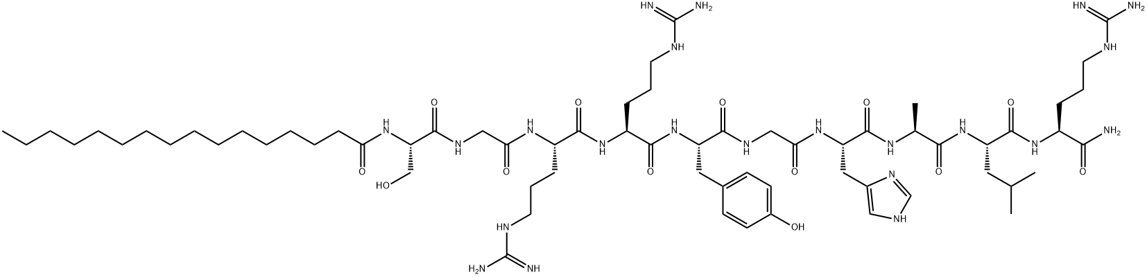 L-Argininamide, N-(1-oxohexadecyl)-L-serylglycyl-L-arginyl-L-arginyl-L-tyrosylglycyl-L-histidyl-L-alanyl-L-leucyl- Structure