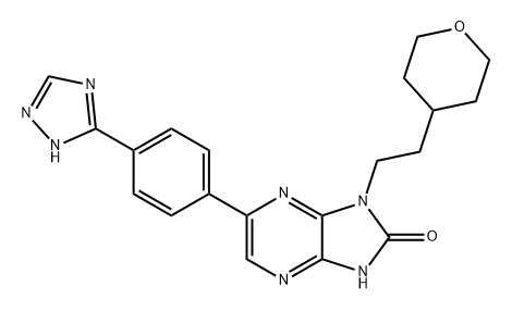 2H-Imidazo[4,5-b]pyrazin-2-one, 1,3-dihydro-1-[2-(tetrahydro-2H-pyran-4-yl)ethyl]-6-[4-(1H-1,2,4-triazol-5-yl)phenyl]- Structure