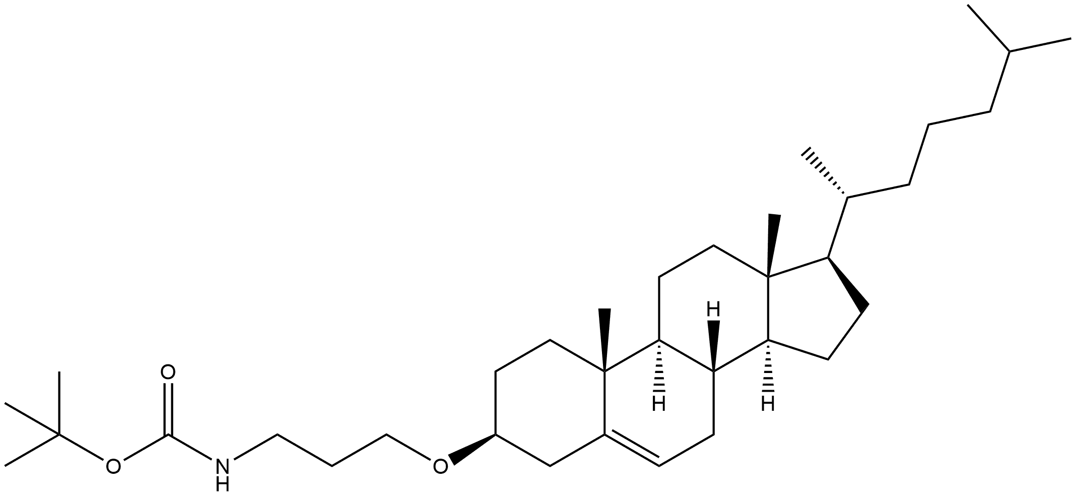 Carbamic acid, N-[3-[(3β)-cholest-5-en-3-yloxy]propyl]-, 1,1-dimethylethyl ester 구조식 이미지