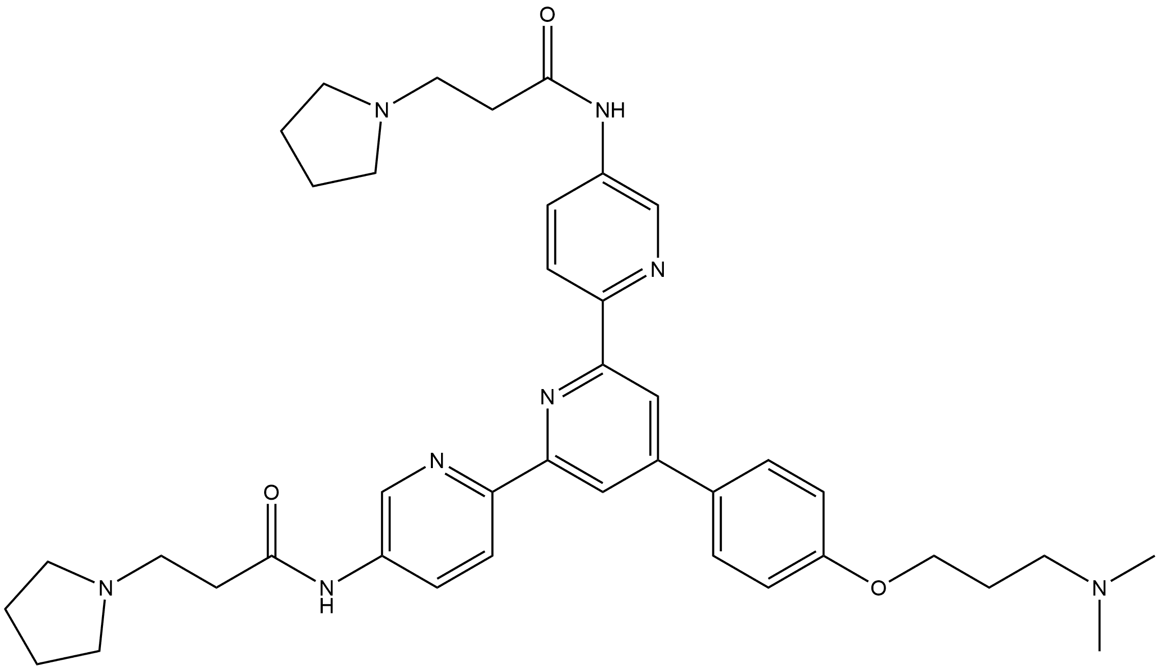 N,N'-(4'-(4-(3-(Dimethylamino)propoxy)phenyl)-[2,2':6',2'-terpyridine]-5,5'-diyl)bis(3-(pyrrolidin-1-yl)propanamide) Structure