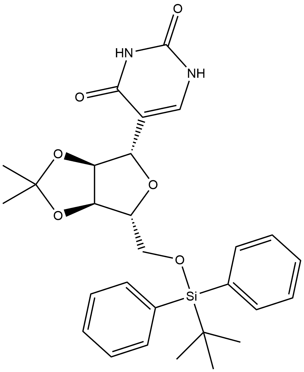 2,4(1H,3H)-Pyrimidinedione, 5-[5-O-[(1,1-dimethylethyl)diphenylsilyl]-2,3-O-(1-methylethylidene)-β-D-ribofuranosyl]- 구조식 이미지