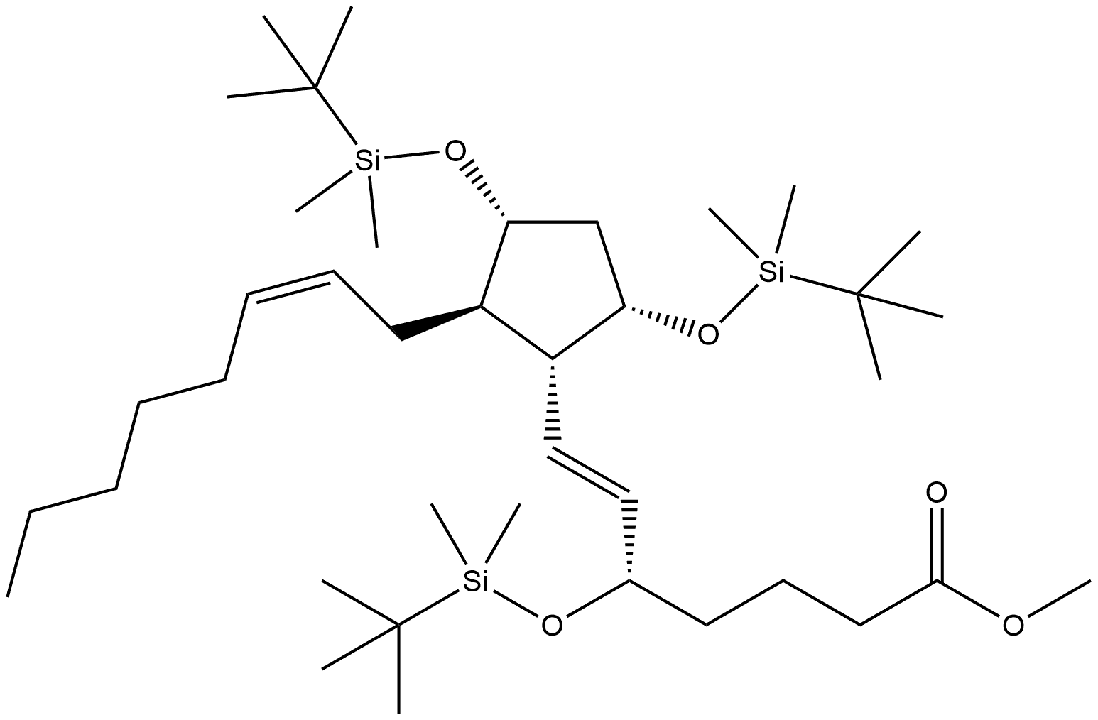 Prosta-6,14-dien-1-oic acid, 5,9,11-tris[[(1,1-dimethylethyl)dimethylsilyl]oxy]-, methyl ester, (5S,6E,8α,9α,11α,14Z)- 구조식 이미지