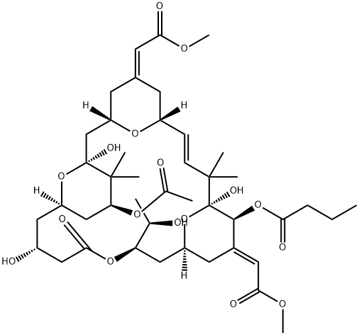 Butanoic acid, (1S,3S,5Z,7R,8E,11S,12S,13E,15S,17R,21R,23R,25S)-25-(acetyloxy)-1,11,21-trihydroxy-17-(1R)-1-hydroxyethyl-5,13-bis(2-methoxy-2-oxoethylidene)-10,10,26,26-tetramethyl-19-oxo-18,27,28,29-tetraoxatetracyclo21.3.1.13,7.111,15nonacos-8-en-12-yl  Structure