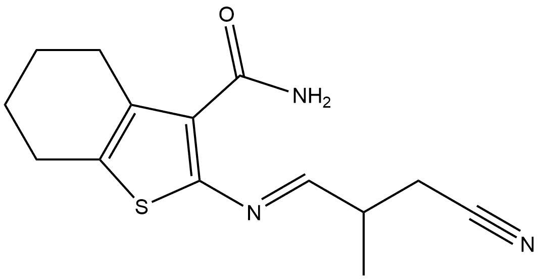 2-[(E)-(3-cyano-2-methyl-propylidene)amino]-4,5,6,7-tetrahydrobenzothiophene-3-carboxamide Structure