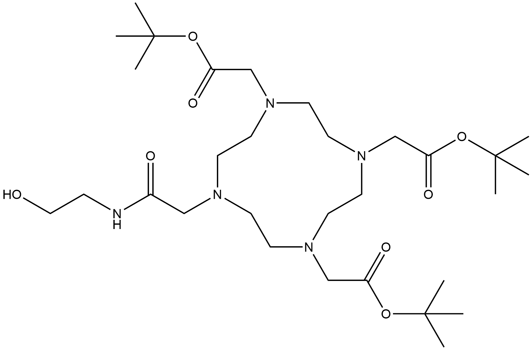 tri-tert-butyl 2,2',2''-(10-(2-((2-hydroxyethyl)amino)-2-oxoethyl)-1,4,7,10-tetraazacyclododecane-1,4,7-triyl)triacetate Structure