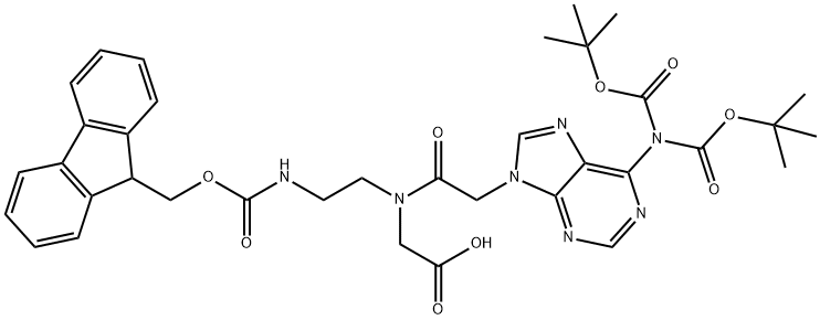 2-(N-(2-((((9H-fluoren-9-yl)methoxy)carbonyl)amino)ethyl)-2-(6-(bis(tert-butoxycarbonyl)amino)-9H-purin-9-yl)acetamido)acetic acid Structure