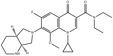 3-Quinolinecarboxamide, 1-cyclopropyl-N,N-diethyl-6-fluoro-1,4-dihydro-8-methoxy-7-[(4aS,7aS)-octahydro-6H-pyrrolo[3,4-b]pyridin-6-yl]-4-oxo- Structure