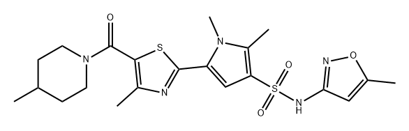 1H-Pyrrole-3-sulfonamide, 1,2-dimethyl-N-(5-methyl-3-isoxazolyl)-5-[4-methyl-5-[(4-methyl-1-piperidinyl)carbonyl]-2-thiazolyl]- Structure