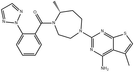 Methanone, [(7R)-4-(4-amino-5-methylthieno[2,3-d]pyrimidin-2-yl)hexahydro-7-methyl-1H-1,4-diazepin-1-yl][2-(2H-1,2,3-triazol-2-yl)phenyl]- Structure