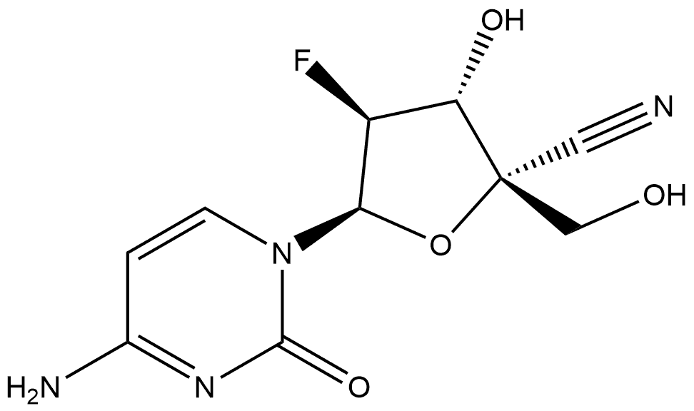 1-(4-Amino-2-oxo-1(2H)-pyrimidinyl)-1,2-dideoxy-2-fluoro-4-C-(hydroxymethyl)-α-L-xylofuranurononitrile Structure