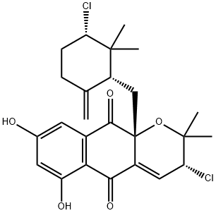 (3R)-3α-Chloro-6,8-dihydroxy-3,10a-dihydro-2,2-dimethyl-10aβ-[[(1R,3S)-2,2-dimethyl-3-chloro-6-methylenecyclohexyl]methyl]-2H-naphtho[2,3-b]pyran-5,10-dione Structure