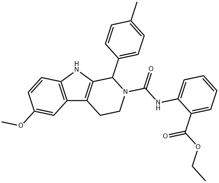 Benzoic acid, 2-[[[1,3,4,9-tetrahydro-6-methoxy-1-(4-methylphenyl)-2H-pyrido[3,4-b]indol-2-yl]carbonyl]amino]-, ethyl ester Structure
