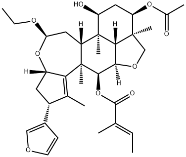 2-Butenoic acid, 2-methyl-, (2R,3aS,5R,6aR,6bR,7S,9R,9aR,11aR,11bR,12S,12aR)-9-(acetyloxy)-5-ethoxy-2-(3-furanyl)-3,3a,6,6a,6b,7,8,9,9a,10,11a,11b,12,12a-tetradecahydro-7-hydroxy-1,6b,9a,12a-tetramethyl-2H,5H-cyclopent[a]isobenzofuro[7,1-gh][3]benzoxepin-12-yl ester, (2E)- Structure