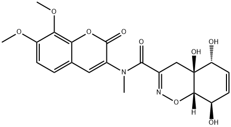 4H-1,2-Benzoxazine-3-carboxamide, N-(7,8-dimethoxy-2-oxo-2H-1-benzopyran-3-yl)-4a,5,8,8a-tetrahydro-4a,5,8-trihydroxy-N-methyl-, (4aS,5R,8R,8aS)- Structure