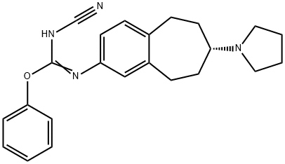 Carbamimidic acid, N-cyano-N'-[(7S)-6,7,8,9-tetrahydro-7-(1-pyrrolidinyl)-5H-benzocyclohepten-2-yl]-, phenyl ester Structure