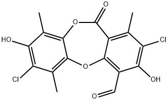 11H-Dibenzo[b,e][1,4]dioxepin-4-carboxaldehyde, 2,7-dichloro-3,8-dihydroxy-1,6,9-trimethyl-11-oxo- Structure