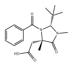 4-Imidazolidineacetic acid, 3-benzoyl-2-(1,1-dimethylethyl)-1,4-dimethyl-5-oxo-, (2R,4S)- Structure