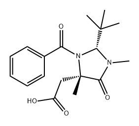 4-Imidazolidineacetic acid, 3-benzoyl-2-(1,1-dimethylethyl)-1,4-dimethyl-5-oxo-, (2R,4S)- 구조식 이미지