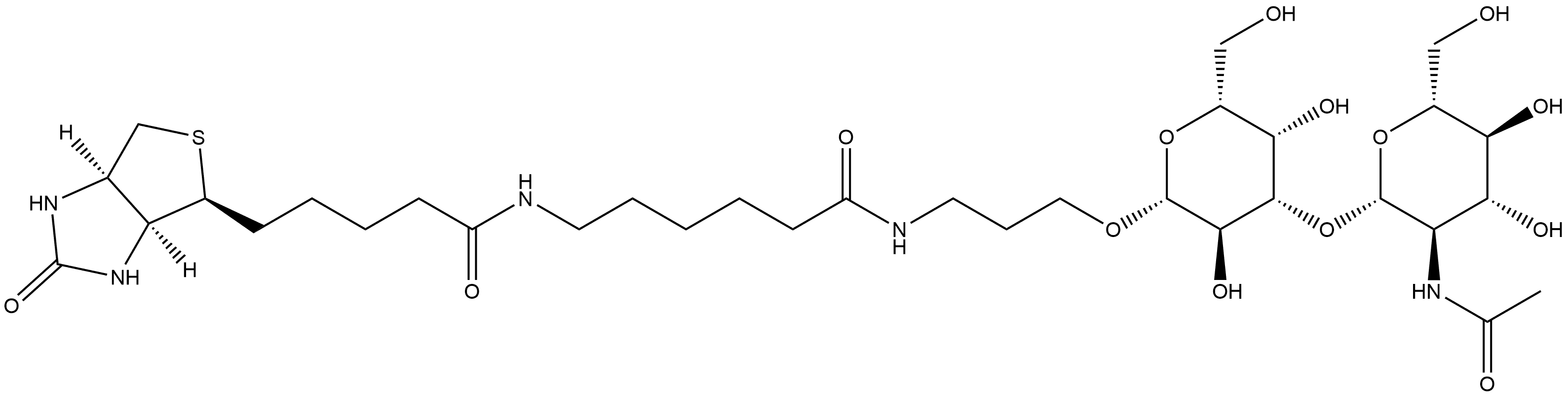 (3aS,4S,6aR)-N-[6-[[3-[[3-O-[2-(Acetylamino)-2-deoxy-β-D-glucopyranosyl]-β-D-galactopyranosyl]oxy]propyl]amino]-6-oxohexyl]hexahydro-2-oxo-1H-thieno[3,4-d]imidazole-4-pentanamide 구조식 이미지
