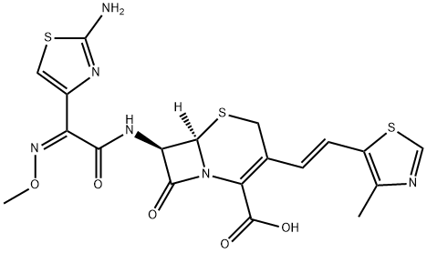 5-Thia-1-azabicyclo[4.2.0]oct-2-ene-2-carboxylic acid, 7-[[(2Z)-(2-amino-4-thiazolyl)(methoxyimino)acetyl]amino]-3-[(1E)-2-(4-methyl-5-thiazolyl)ethenyl]-8-oxo-, (6R,7R)- (9CI) Structure