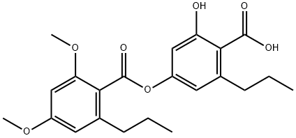 Benzoic acid, 2,4-dimethoxy-6-propyl-, 4-carboxy-3-hydroxy-5-propylphenyl ester 구조식 이미지