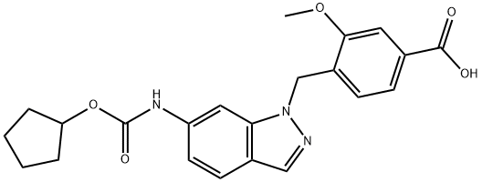 4-[6-Cyclopentyloxycarbonylamino-1H-indazol-1-ylmethyl]-3-methoxybenzoic acid Structure