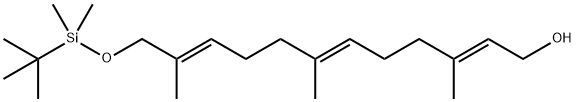 2,6,10-Dodecatrien-1-ol, 12-[[(1,1-dimethylethyl)dimethylsilyl]oxy]-3,7,11-trimethyl-, (2E,6E,10E)- 구조식 이미지