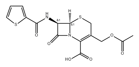 5-Thia-1-azabicyclo[4.2.0]oct-2-ene-2-carboxylic acid, 3-[(acetyloxy)methyl]-8-oxo-7-[(2-thienylcarbonyl)amino]-, (6R-trans)- (9CI) 구조식 이미지